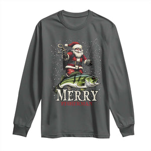 Fishing Christmas Gifts Long Sleeve Shirt Merry Fisherman Santa Claus Fish Fishing Rod TS10 Dark Heather Print Your Wear