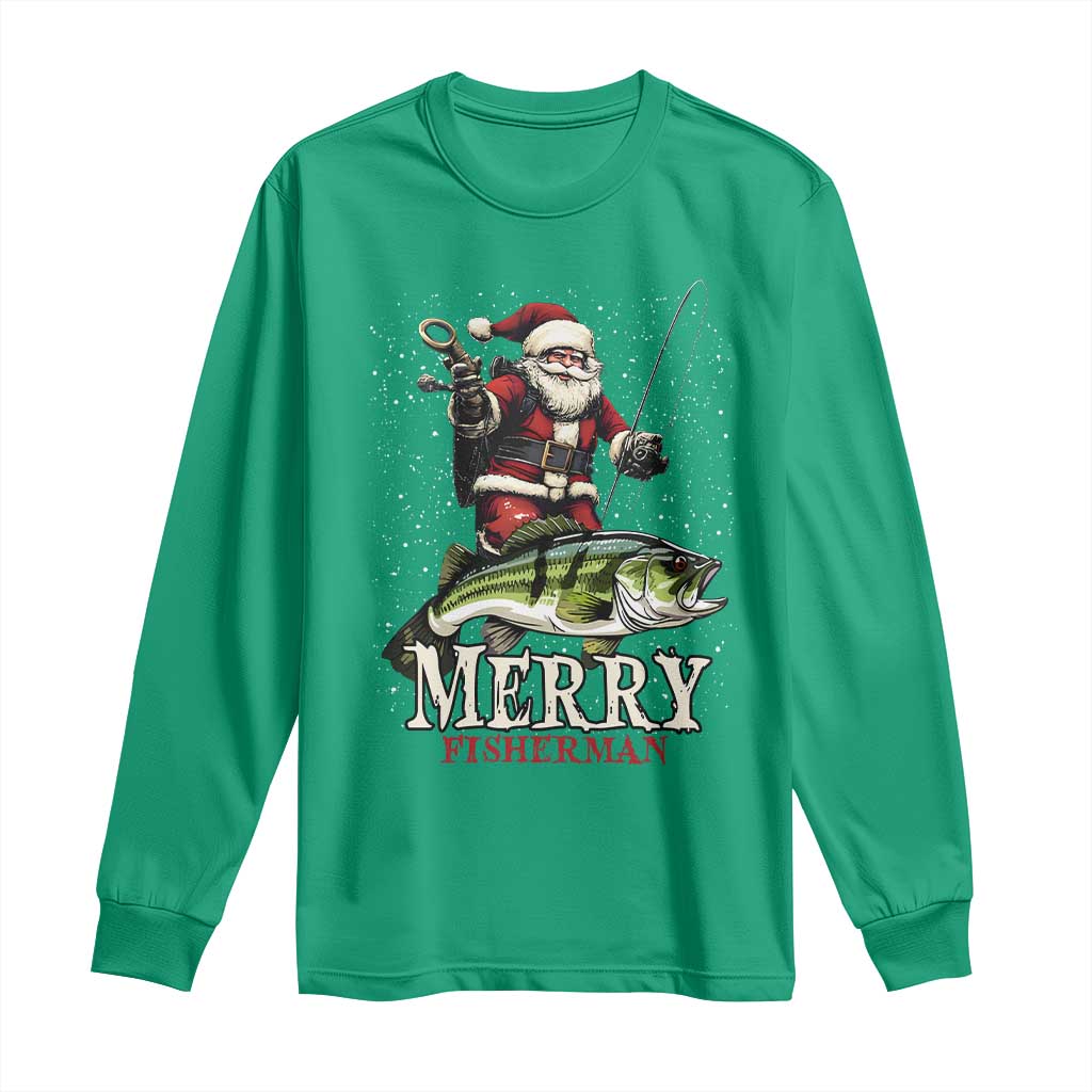 Fishing Christmas Gifts Long Sleeve Shirt Merry Fisherman Santa Claus Fish Fishing Rod TS10 Irish Green Print Your Wear