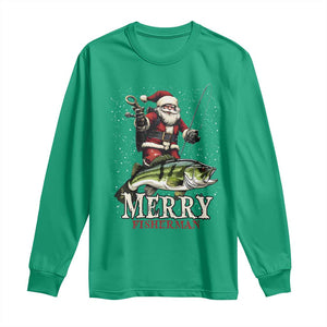 Fishing Christmas Gifts Long Sleeve Shirt Merry Fisherman Santa Claus Fish Fishing Rod TS10 Irish Green Print Your Wear