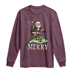 Fishing Christmas Gifts Long Sleeve Shirt Merry Fisherman Santa Claus Fish Fishing Rod TS10 Maroon Print Your Wear