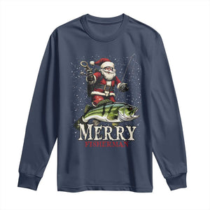 Fishing Christmas Gifts Long Sleeve Shirt Merry Fisherman Santa Claus Fish Fishing Rod TS10 Navy Print Your Wear