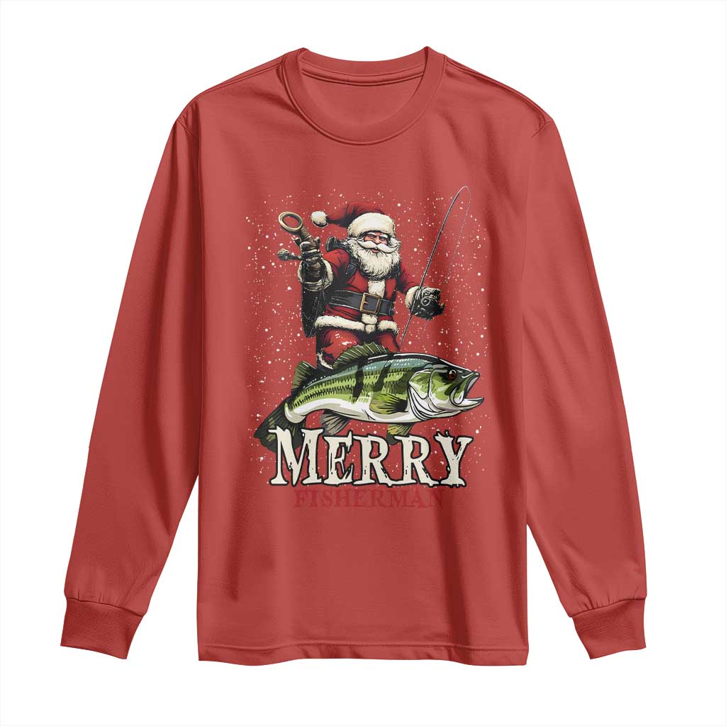 Fishing Christmas Gifts Long Sleeve Shirt Merry Fisherman Santa Claus Fish Fishing Rod TS10 Red Print Your Wear