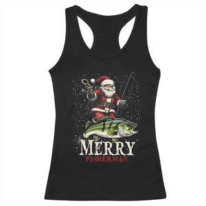 Fishing Christmas Gifts Racerback Tank Top Merry Fisherman Santa Claus Fish Fishing Rod TS10 Black Print Your Wear