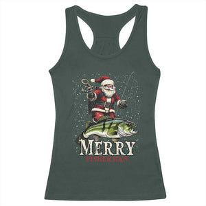 Fishing Christmas Gifts Racerback Tank Top Merry Fisherman Santa Claus Fish Fishing Rod TS10 Dark Forest Green Print Your Wear