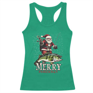 Fishing Christmas Gifts Racerback Tank Top Merry Fisherman Santa Claus Fish Fishing Rod TS10 Irish Green Print Your Wear