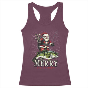 Fishing Christmas Gifts Racerback Tank Top Merry Fisherman Santa Claus Fish Fishing Rod TS10 Maroon Print Your Wear