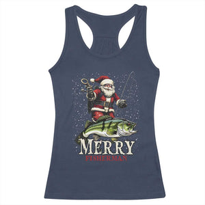 Fishing Christmas Gifts Racerback Tank Top Merry Fisherman Santa Claus Fish Fishing Rod TS10 Navy Print Your Wear