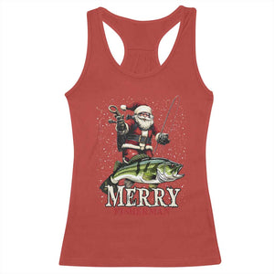 Fishing Christmas Gifts Racerback Tank Top Merry Fisherman Santa Claus Fish Fishing Rod TS10 Red Print Your Wear