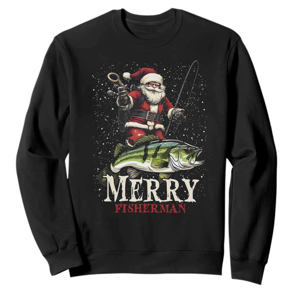 Fishing Christmas Gifts Sweatshirt Merry Fisherman Santa Claus Fish Fishing Rod TS10 Black Print Your Wear