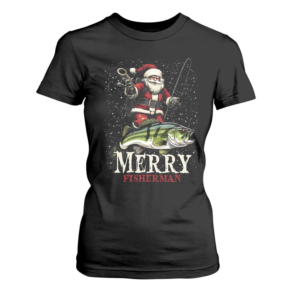 Fishing Christmas Gifts T Shirt For Women Merry Fisherman Santa Claus Fish Fishing Rod TS10 Black Print Your Wear