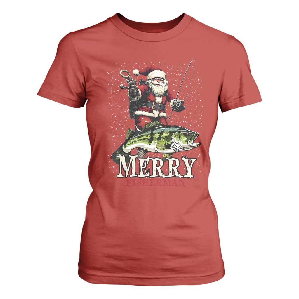 Fishing Christmas Gifts T Shirt For Women Merry Fisherman Santa Claus Fish Fishing Rod TS10 Red Print Your Wear