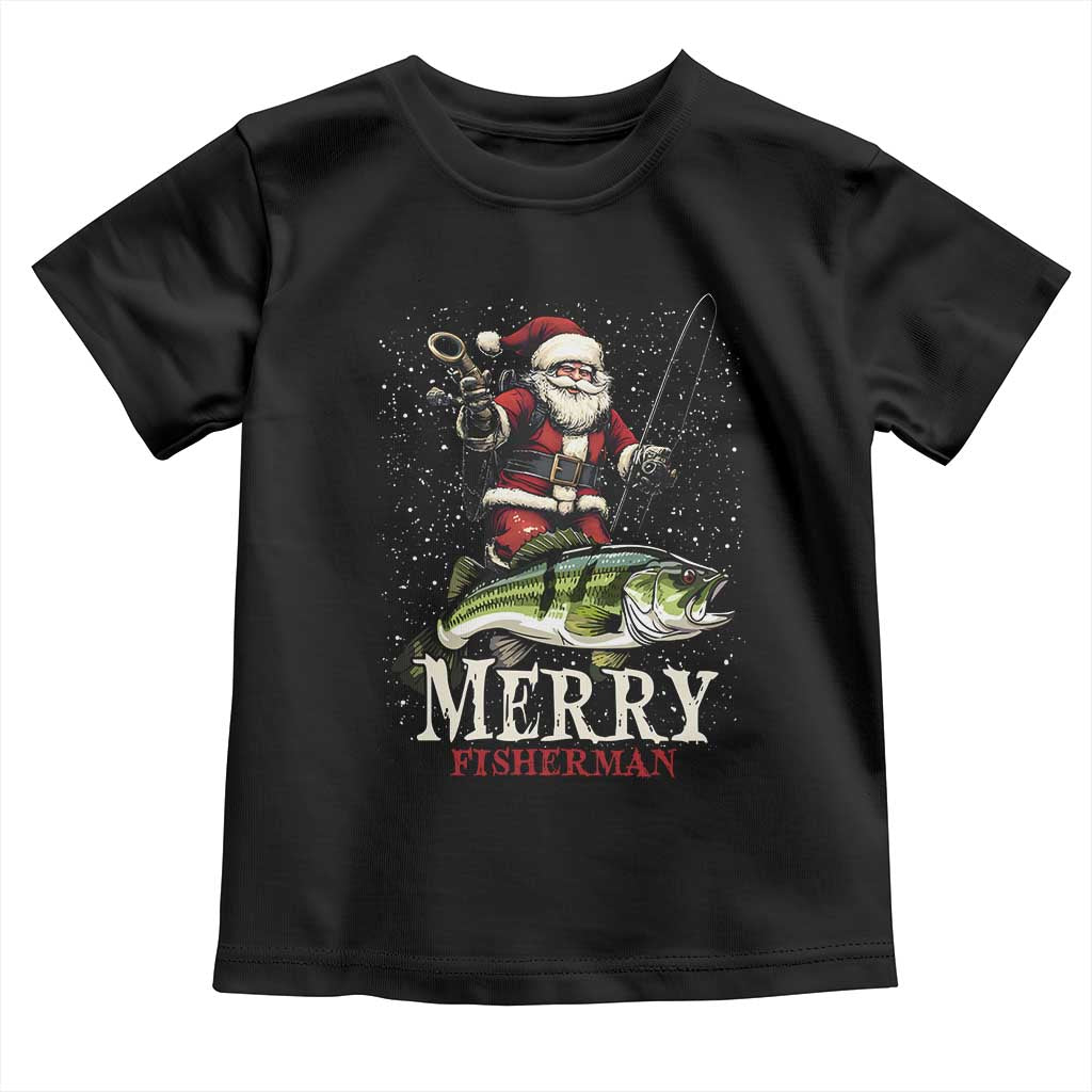 Fishing Christmas Gifts Toddler T Shirt Merry Fisherman Santa Claus Fish Fishing Rod TS10 Black Print Your Wear