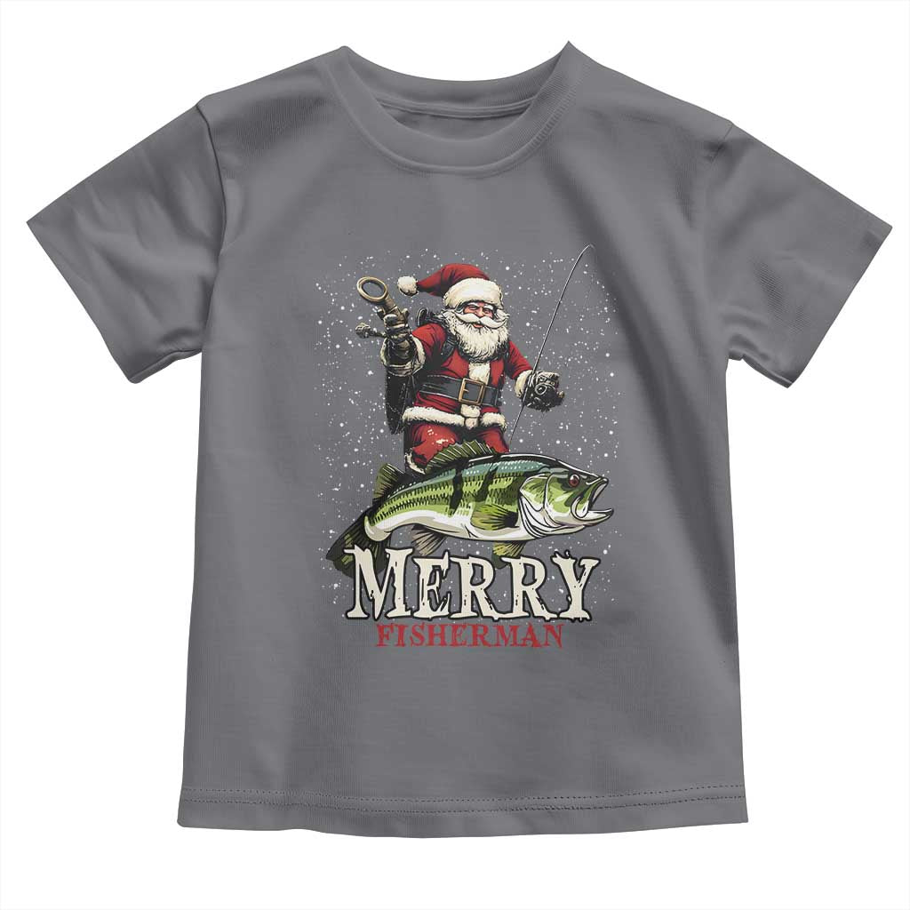 Fishing Christmas Gifts Toddler T Shirt Merry Fisherman Santa Claus Fish Fishing Rod TS10 Charcoal Print Your Wear