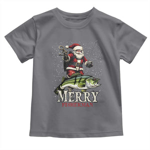 Fishing Christmas Gifts Toddler T Shirt Merry Fisherman Santa Claus Fish Fishing Rod TS10 Charcoal Print Your Wear