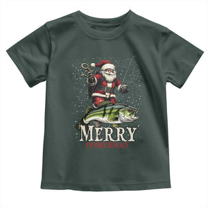 Fishing Christmas Gifts Toddler T Shirt Merry Fisherman Santa Claus Fish Fishing Rod TS10 Dark Forest Green Print Your Wear