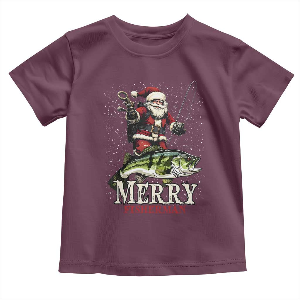 Fishing Christmas Gifts Toddler T Shirt Merry Fisherman Santa Claus Fish Fishing Rod TS10 Maroon Print Your Wear