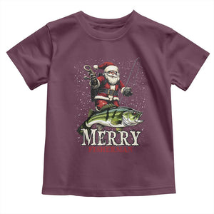 Fishing Christmas Gifts Toddler T Shirt Merry Fisherman Santa Claus Fish Fishing Rod TS10 Maroon Print Your Wear