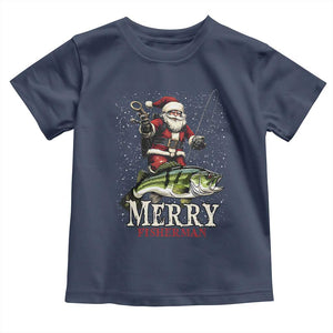 Fishing Christmas Gifts Toddler T Shirt Merry Fisherman Santa Claus Fish Fishing Rod TS10 Navy Print Your Wear