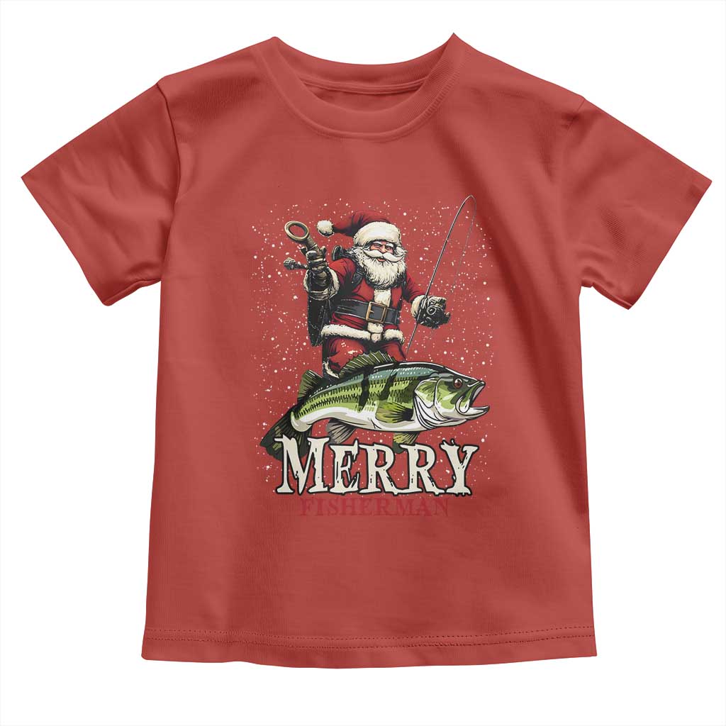 Fishing Christmas Gifts Toddler T Shirt Merry Fisherman Santa Claus Fish Fishing Rod TS10 Red Print Your Wear