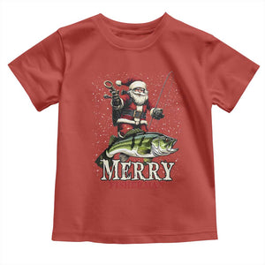 Fishing Christmas Gifts Toddler T Shirt Merry Fisherman Santa Claus Fish Fishing Rod TS10 Red Print Your Wear