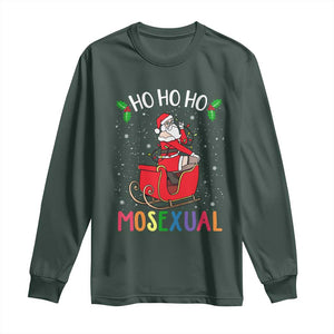 LGBTQ Christmas Long Sleeve Shirt Ho Ho Ho Mosexual Slay Santa LGBT Rainbow Pun Gay Pride TS10 Dark Forest Green Print Your Wear