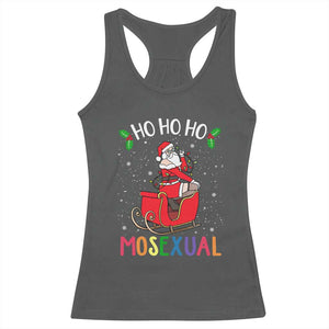 LGBTQ Christmas Racerback Tank Top Ho Ho Ho Mosexual Slay Santa LGBT Rainbow Pun Gay Pride TS10 Dark Heather Print Your Wear