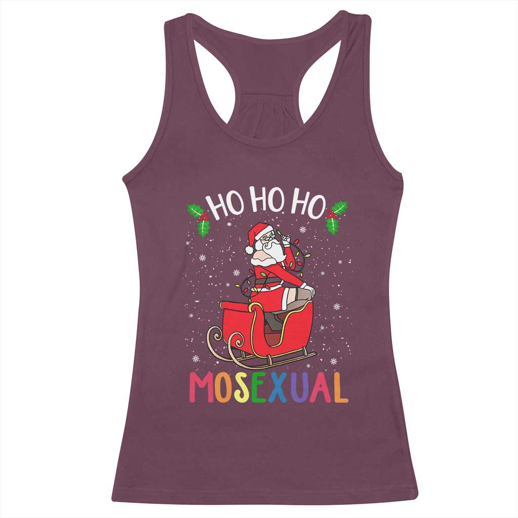 LGBTQ Christmas Racerback Tank Top Ho Ho Ho Mosexual Slay Santa LGBT Rainbow Pun Gay Pride TS10 Maroon Print Your Wear
