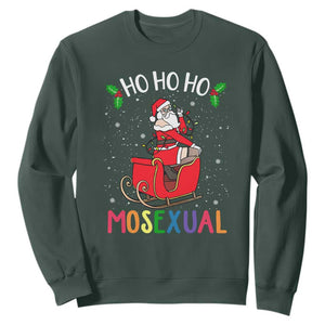 LGBTQ Christmas Sweatshirt Ho Ho Ho Mosexual Slay Santa LGBT Rainbow Pun Gay Pride TS10 Dark Forest Green Print Your Wear