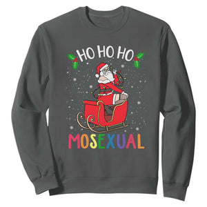 LGBTQ Christmas Sweatshirt Ho Ho Ho Mosexual Slay Santa LGBT Rainbow Pun Gay Pride TS10 Dark Heather Print Your Wear