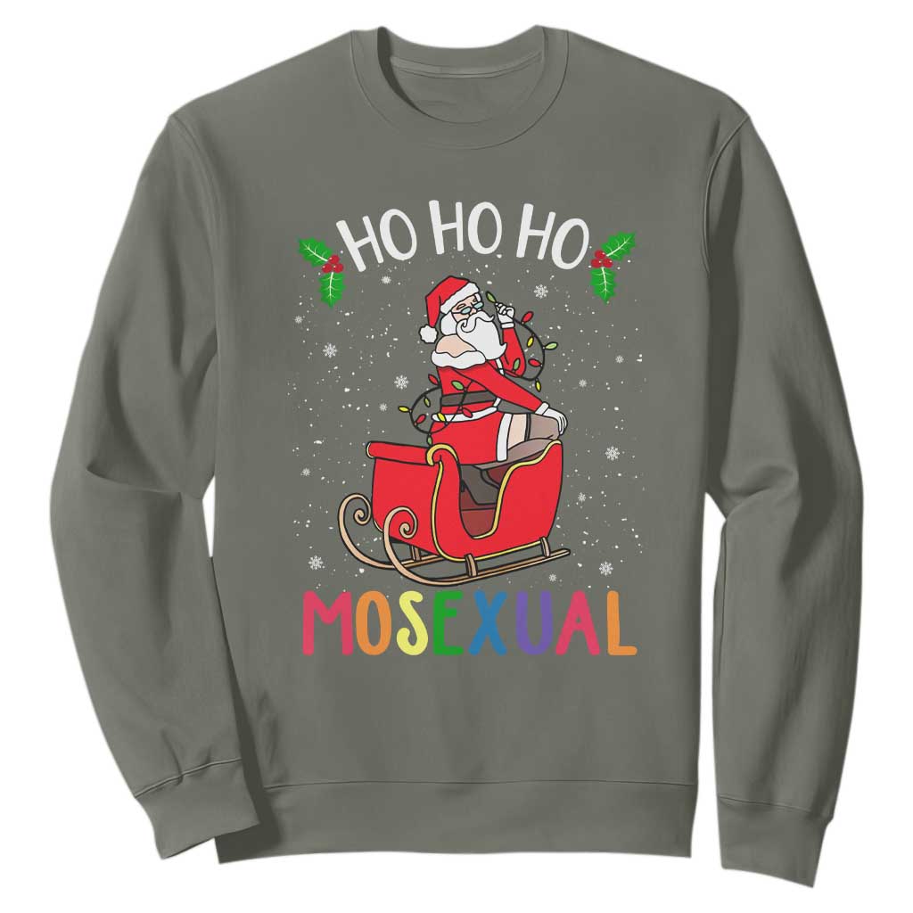 LGBTQ Christmas Sweatshirt Ho Ho Ho Mosexual Slay Santa LGBT Rainbow Pun Gay Pride TS10 Military Green Print Your Wear
