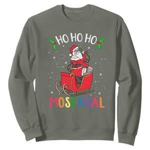 LGBTQ Christmas Sweatshirt Ho Ho Ho Mosexual Slay Santa LGBT Rainbow Pun Gay Pride TS10 Military Green Print Your Wear
