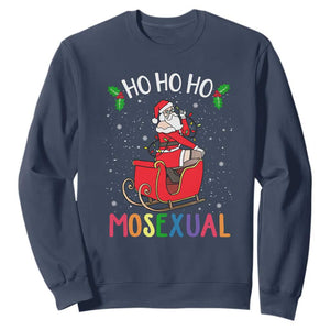 LGBTQ Christmas Sweatshirt Ho Ho Ho Mosexual Slay Santa LGBT Rainbow Pun Gay Pride TS10 Navy Print Your Wear