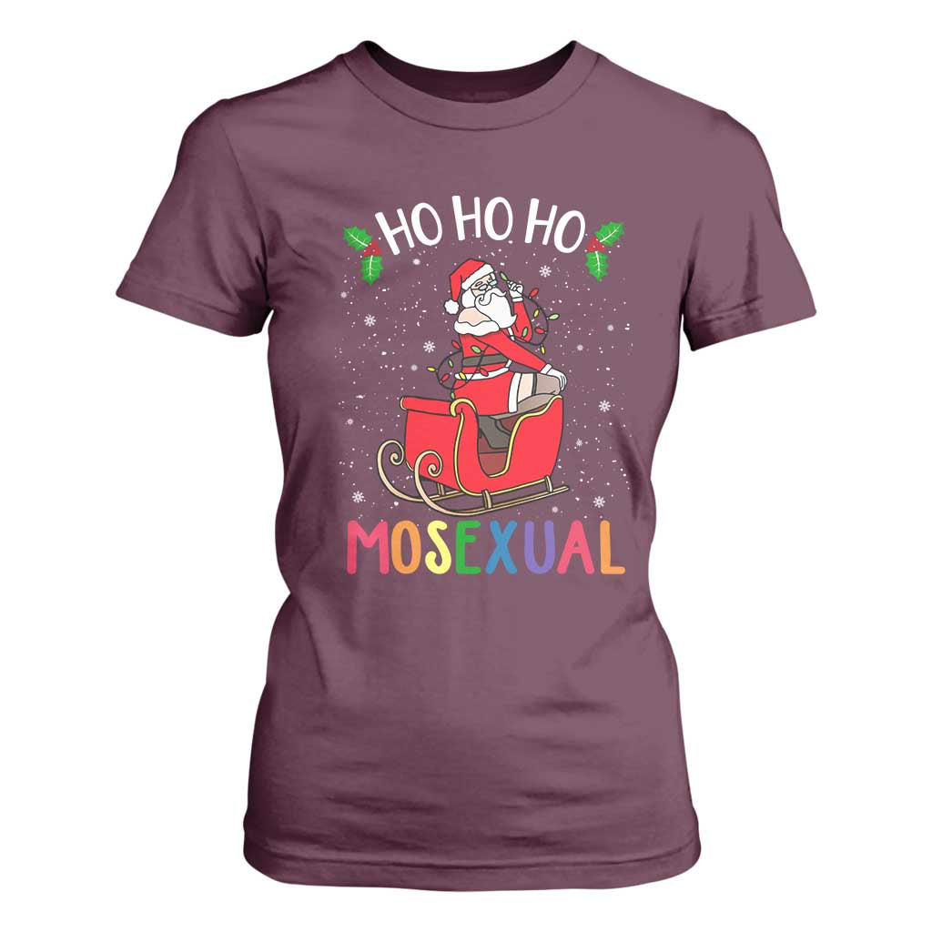 LGBTQ Christmas T Shirt For Women Ho Ho Ho Mosexual Slay Santa LGBT Rainbow Pun Gay Pride TS10 Maroon Print Your Wear