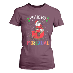 LGBTQ Christmas T Shirt For Women Ho Ho Ho Mosexual Slay Santa LGBT Rainbow Pun Gay Pride TS10 Maroon Print Your Wear