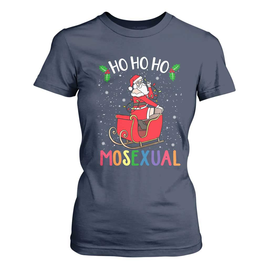 LGBTQ Christmas T Shirt For Women Ho Ho Ho Mosexual Slay Santa LGBT Rainbow Pun Gay Pride TS10 Navy Print Your Wear
