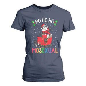 LGBTQ Christmas T Shirt For Women Ho Ho Ho Mosexual Slay Santa LGBT Rainbow Pun Gay Pride TS10 Navy Print Your Wear