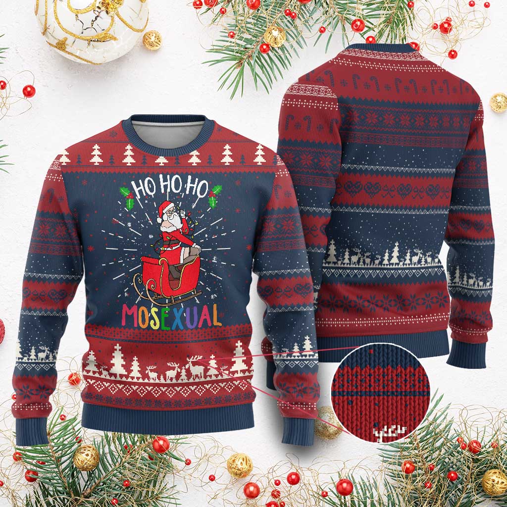 LGBTQ Christmas Knit Sweatshirt Ho Ho Ho Mosexual Slay Santa LGBT Rainbow Pun Gay Pride - Print Your Wear
