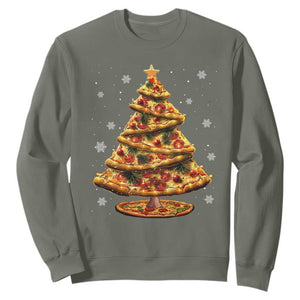 Pizza Christmas Tree Sweatshirt Xmas Gifts Kids TS10 Military Green Print Your Wear