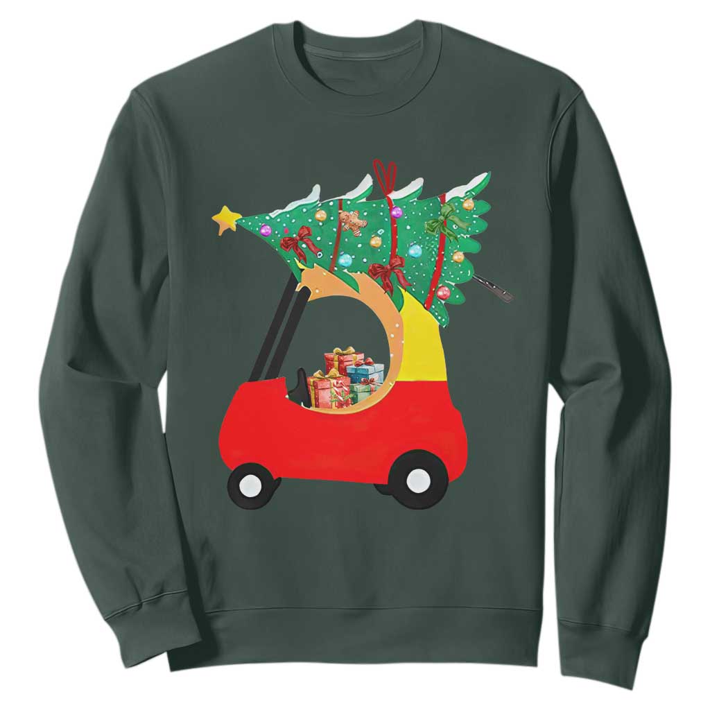 Christmas Kids Sweatshirt Red Car Tree Cute Xmas Toddler Boys TS10 Dark Forest Green Print Your Wear