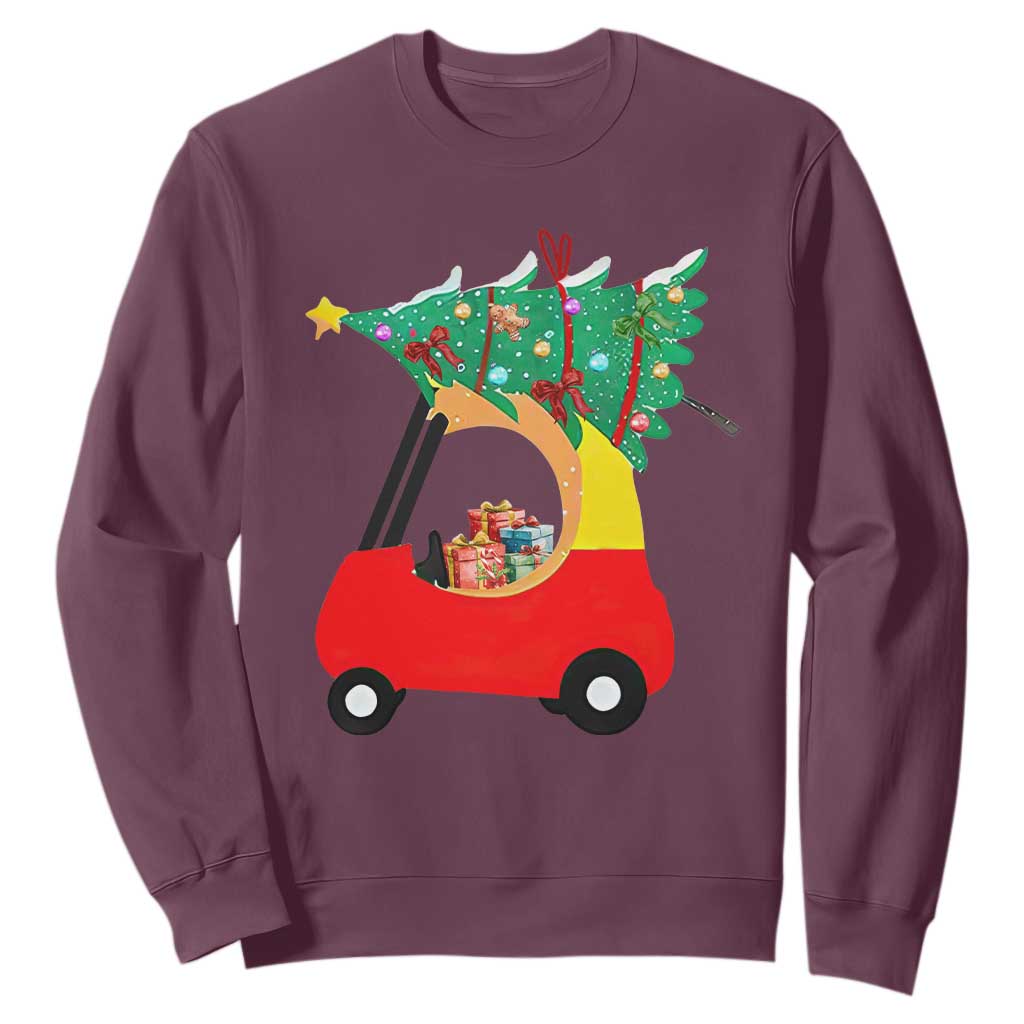 Christmas Kids Sweatshirt Red Car Tree Cute Xmas Toddler Boys TS10 Maroon Print Your Wear