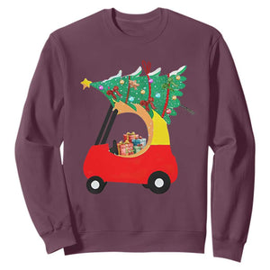 Christmas Kids Sweatshirt Red Car Tree Cute Xmas Toddler Boys TS10 Maroon Print Your Wear
