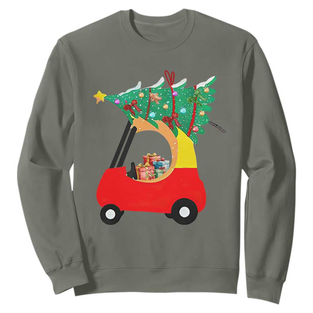 Christmas Kids Sweatshirt Red Car Tree Cute Xmas Toddler Boys TS10 Military Green Print Your Wear