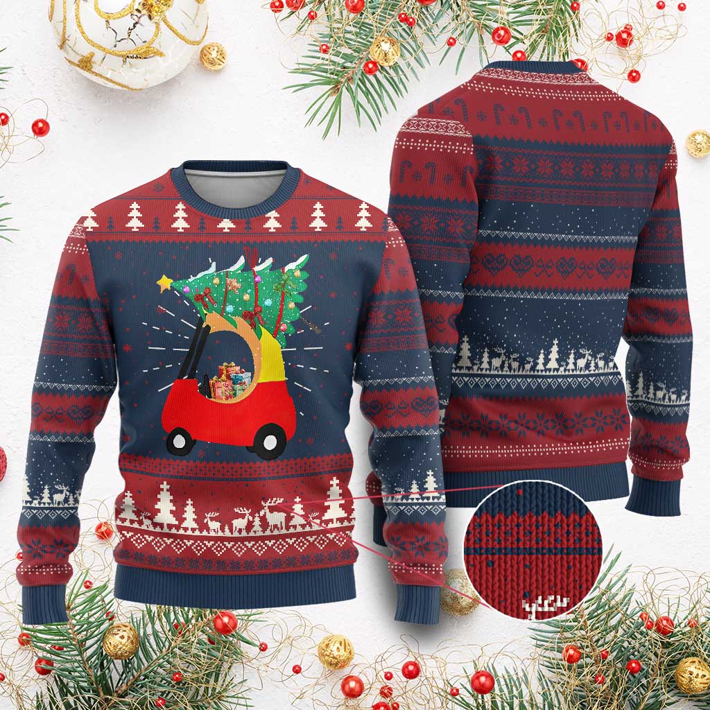 Christmas Kids Knit Sweatshirt Red Car Tree Cute Xmas Toddler Boys - Print Your Wear