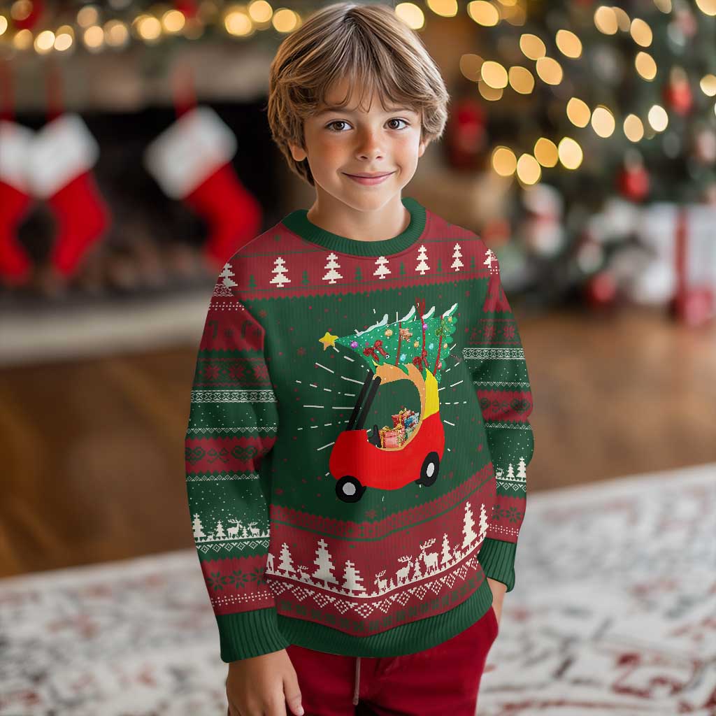 Christmas Kids Knit Sweatshirt Red Car Tree Cute Xmas Toddler Boys TS10 Christmas Print Your Wear