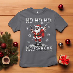 Funny Gun Christmas T Shirt Ho Ho Ho Santa Pew Pew Madafakas TS10 Charcoal Print Your Wear