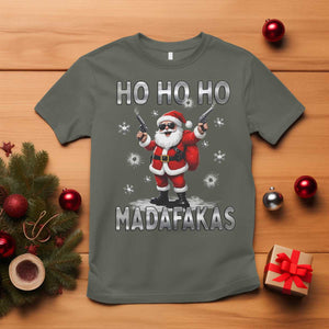 Funny Gun Christmas T Shirt Ho Ho Ho Santa Pew Pew Madafakas TS10 Military Green Print Your Wear