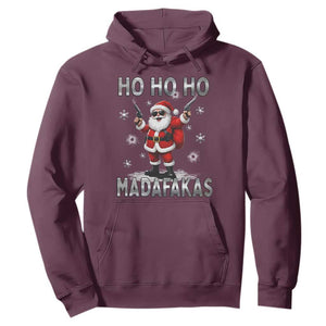 Funny Gun Christmas Hoodie Ho Ho Ho Santa Pew Pew Madafakas TS10 Maroon Print Your Wear
