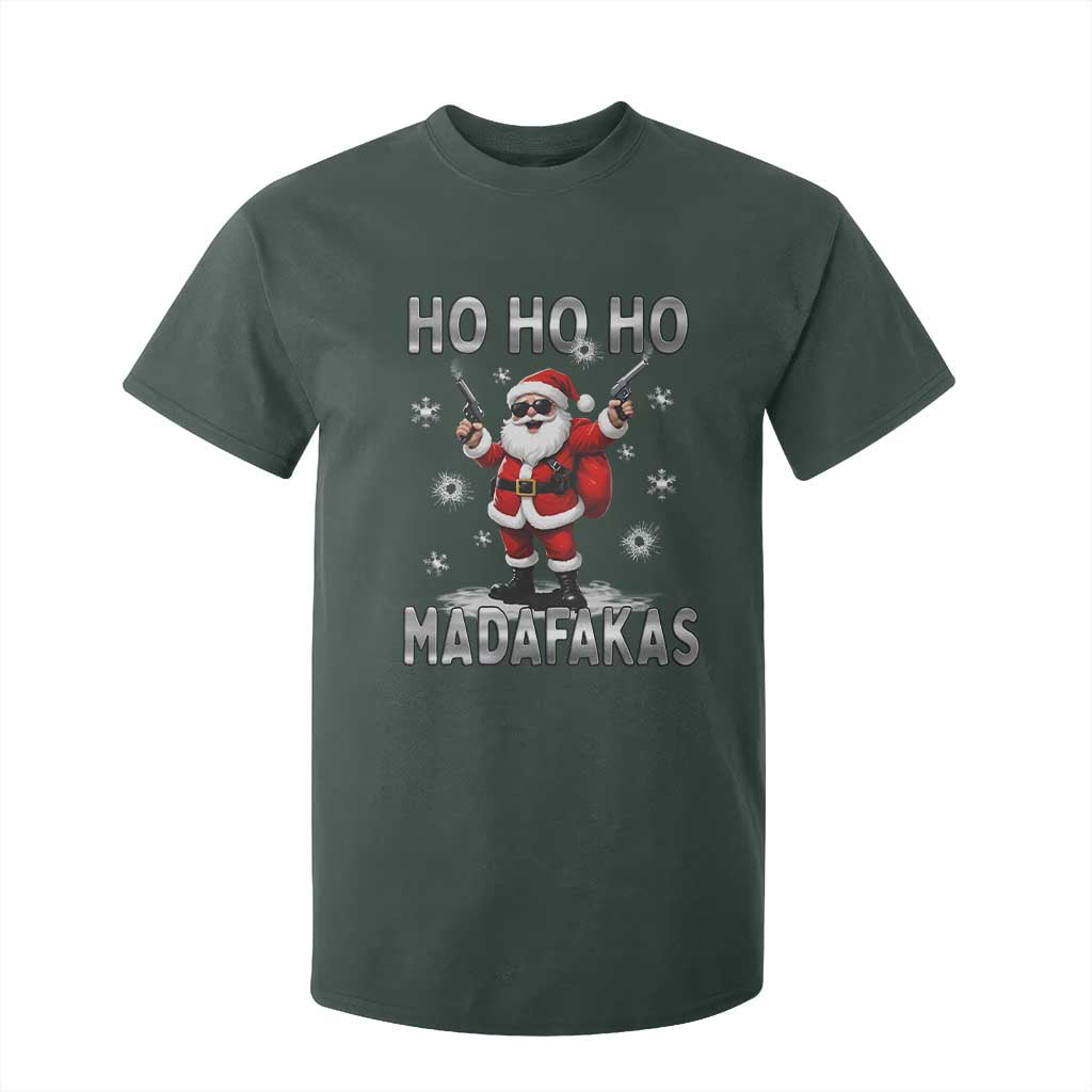 Funny Gun Christmas T Shirt For Kid Ho Ho Ho Santa Pew Pew Madafakas TS10 Dark Forest Green Print Your Wear