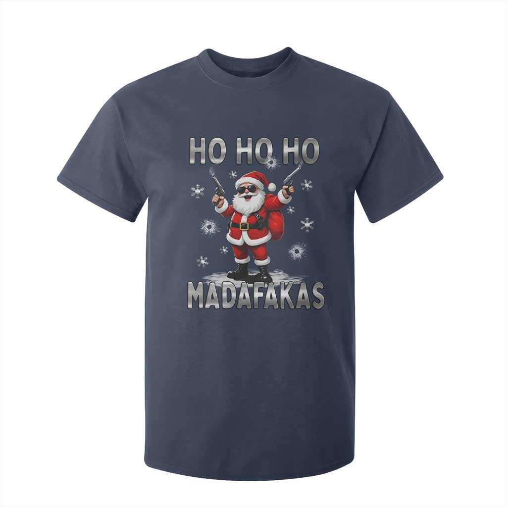 Funny Gun Christmas T Shirt For Kid Ho Ho Ho Santa Pew Pew Madafakas TS10 Navy Print Your Wear