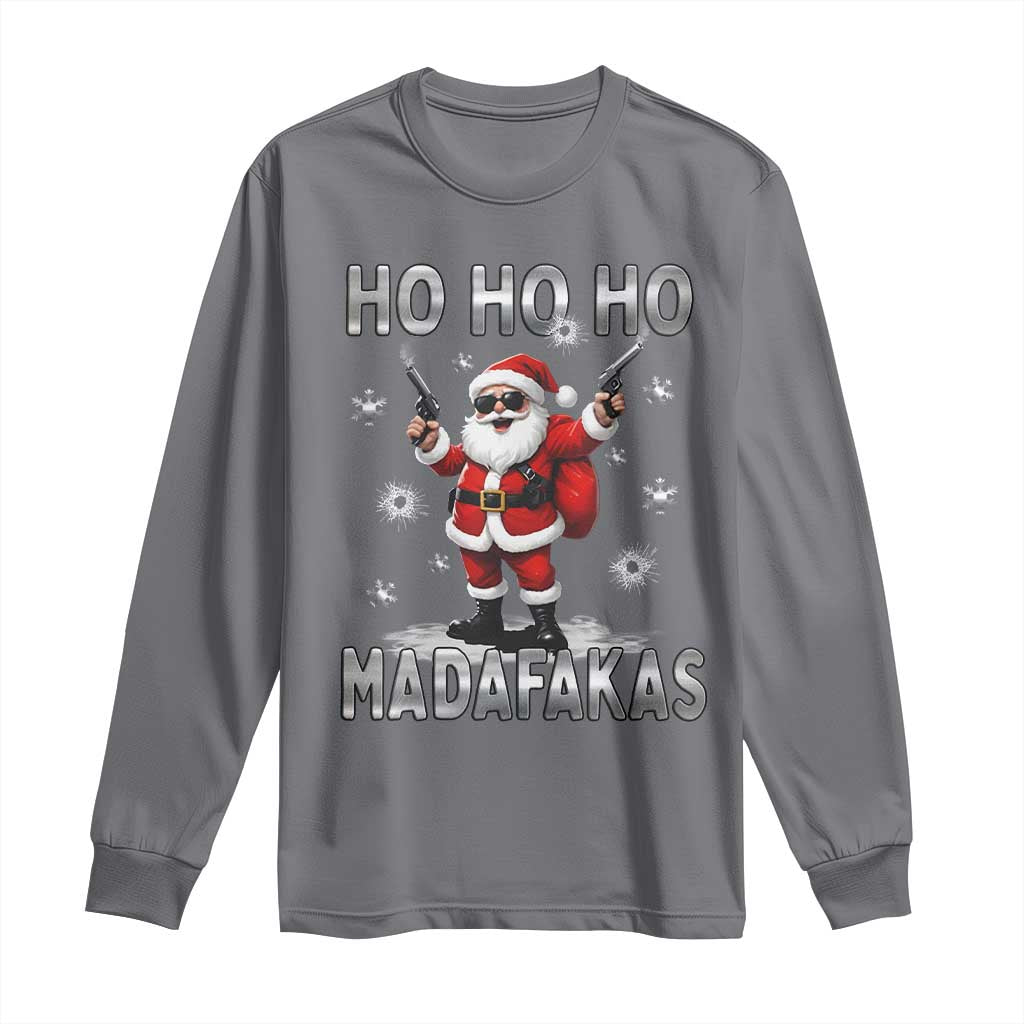 Funny Gun Christmas Long Sleeve Shirt Ho Ho Ho Santa Pew Pew Madafakas TS10 Charcoal Print Your Wear